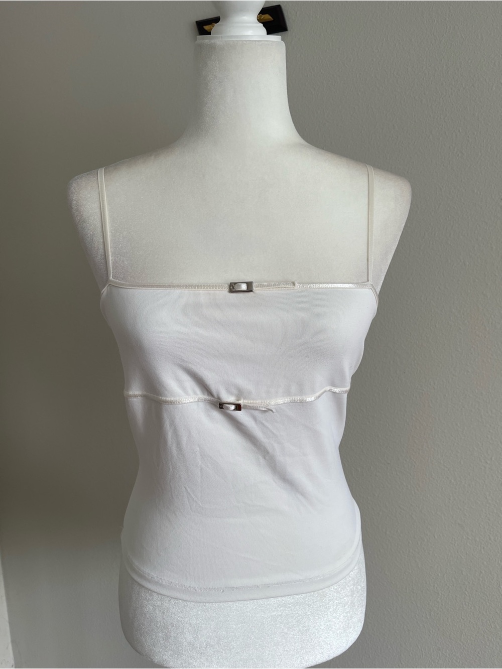 bebe White Spaghetti Strap Camisole with Silver Accents